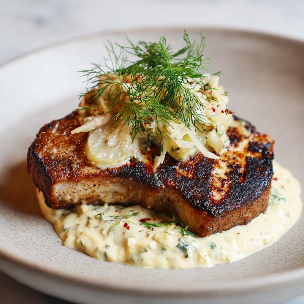 How to make Air Fryer Charred Pork Cutlet with Apple & Fennel Remoulade
