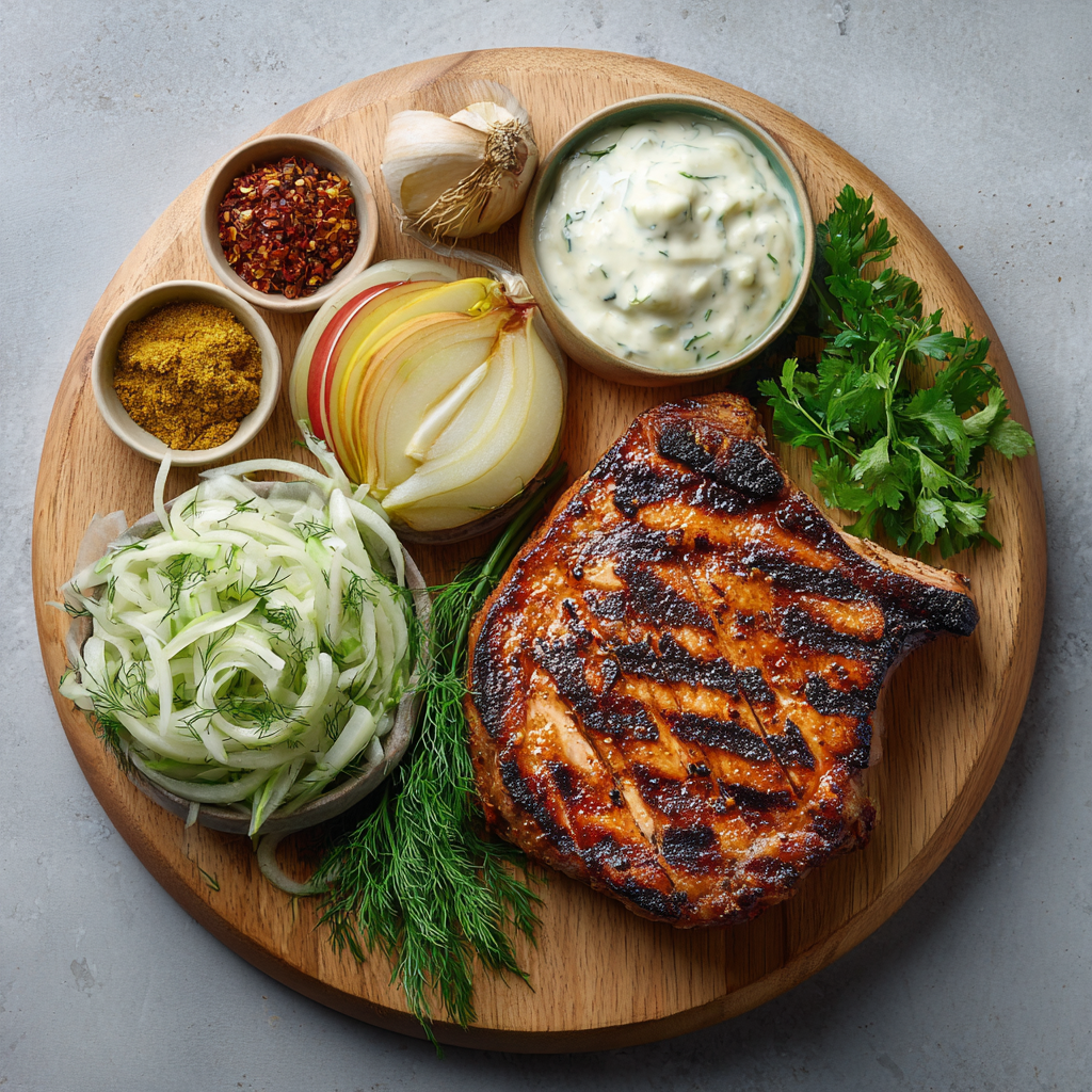 Air Fryer Charred Pork Cutlet with Apple & Fennel Remoulade ingredients
