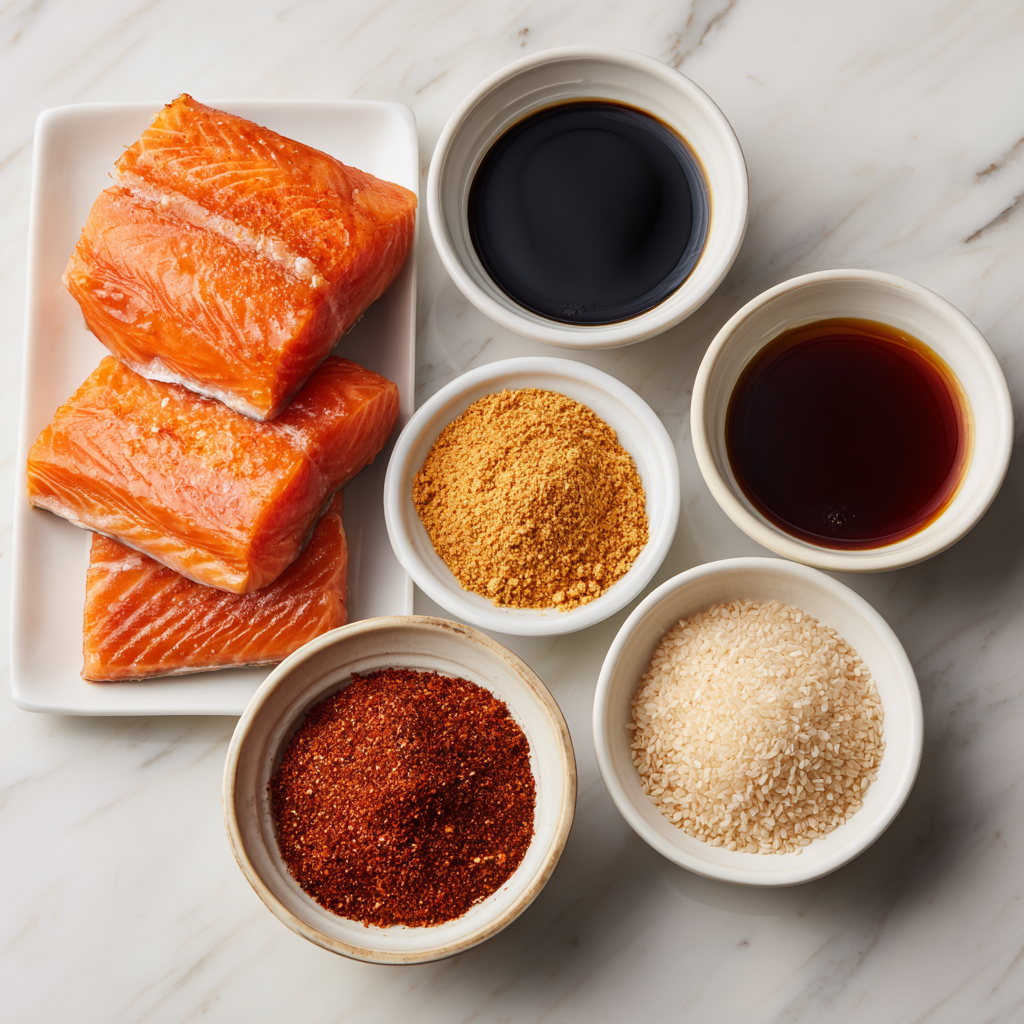 Ingredients of Air Fryer Spicy Asian Salmon