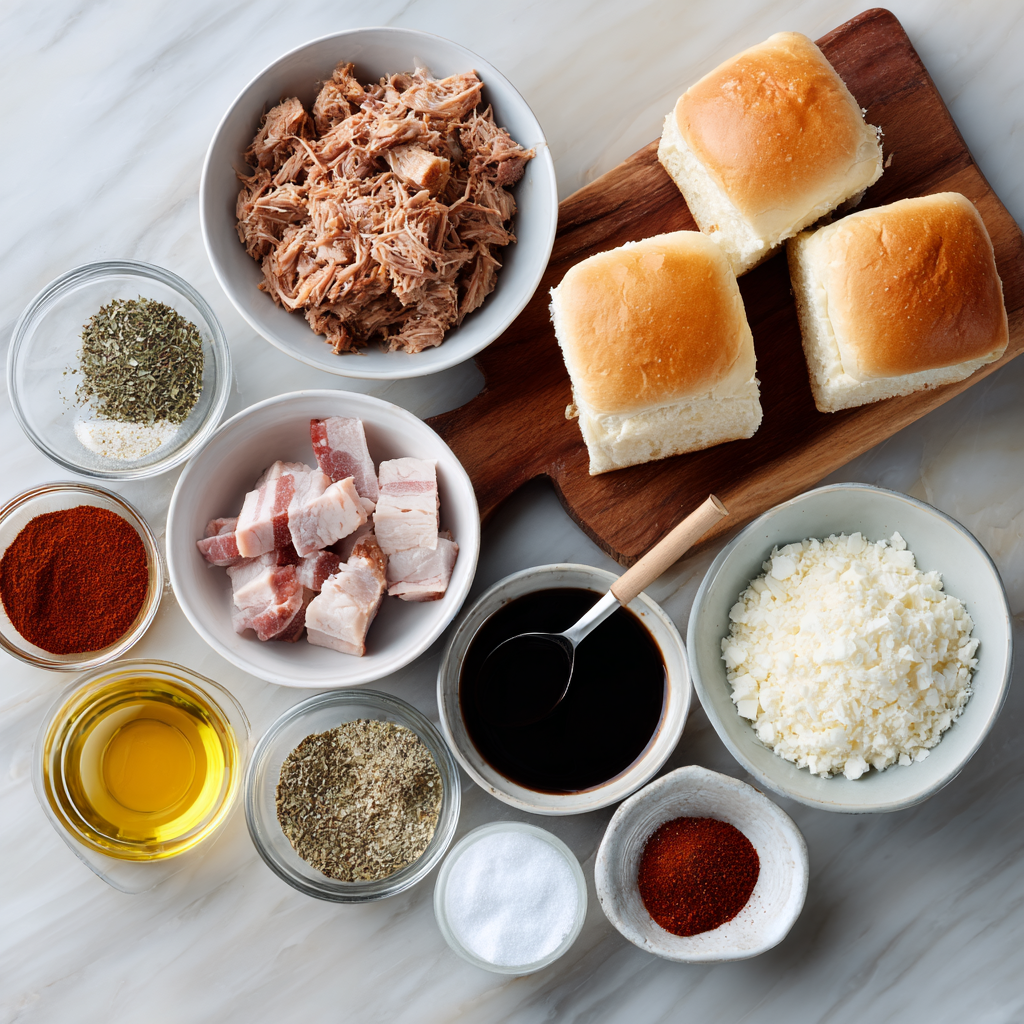 Ingredients of Air Fryer Pulled Pork Sliders