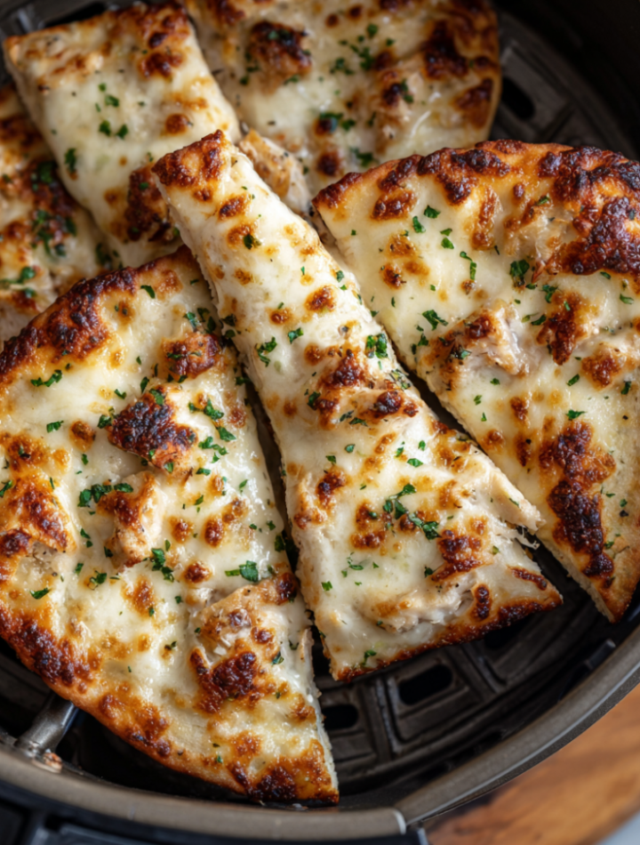 Air Fryer Cheesy Garlic Chicken Flatbread