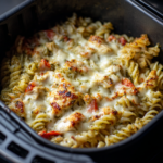 Air Fryer Cheesy Pesto Chicken Pasta Bake