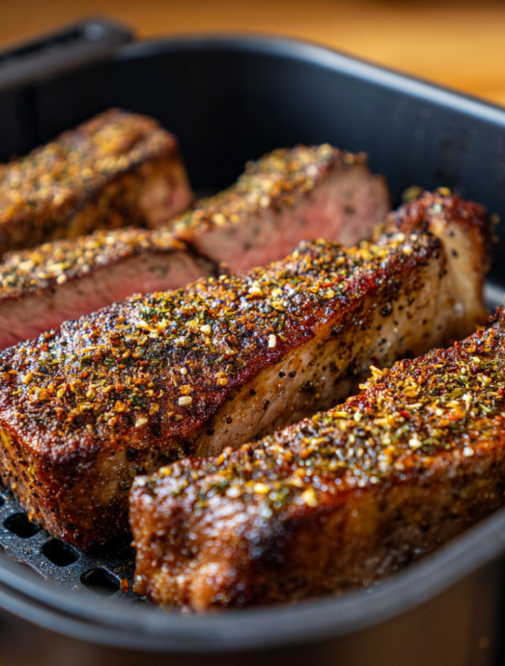 Air Fryer Coffee‑Rubbed New York Strip