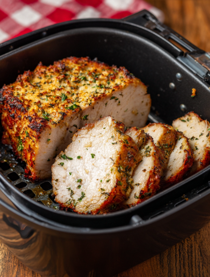 Air Fryer Creamy Basil Parmesan Pork