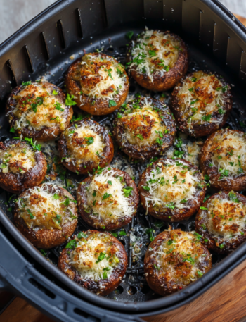 Air Fryer Creamy Garlic Parmesan Mushrooms