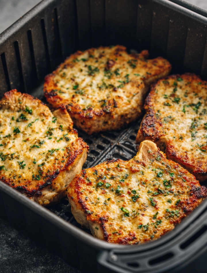 Air Fryer Creamy Garlic Parmesan Pork Chops