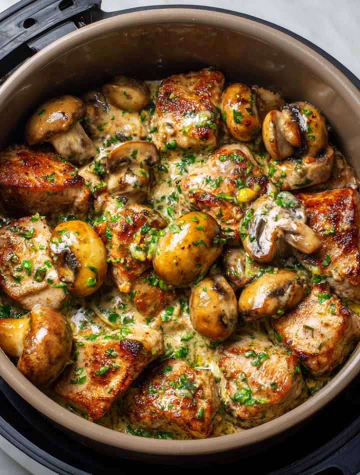 Air Fryer Creamy Mushroom Garlic Pork Tenderloin