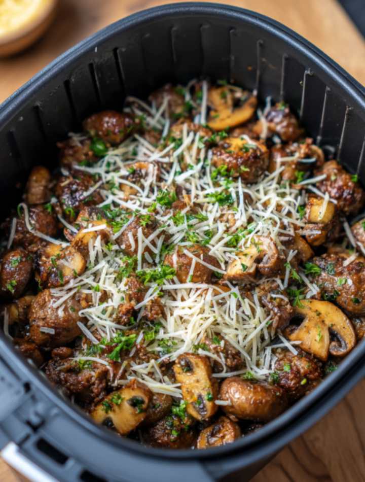 Air Fryer Creamy Parmesan Mushroom Ground Beef Skillet