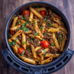 Air Fryer Creamy Tomato Garlic Beef Pasta