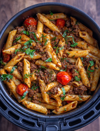 Air Fryer Creamy Tomato Garlic Beef Pasta