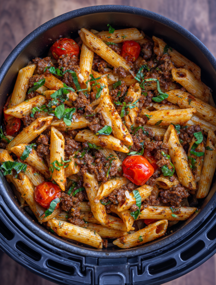 Air Fryer Creamy Tomato Garlic Beef Pasta