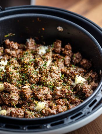 Air Fryer Garlic Butter Ground Beef Alfredo