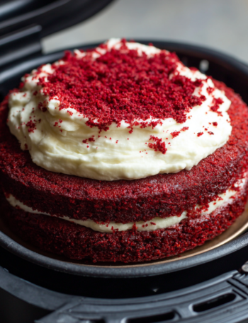 Air Fryer Red Velvet Cream Cake