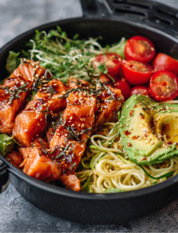 Air Fryer Salmon Avocado Poke Bowl