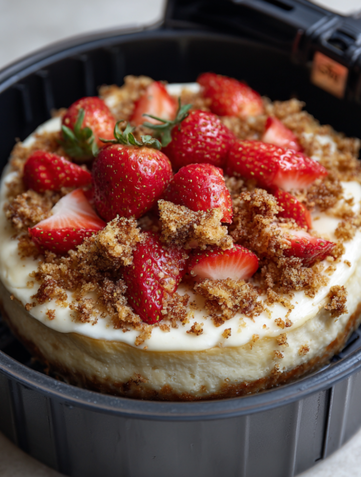 Air Fryer Strawberry Crunch Cheesecake