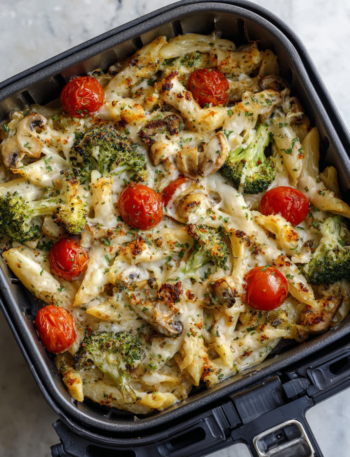 Air Fryer Vegan Garlic Alfredo Veggie Bake