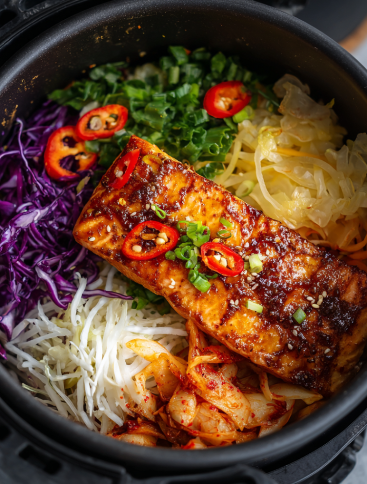 Air fryer Salmon Buldak Bowl