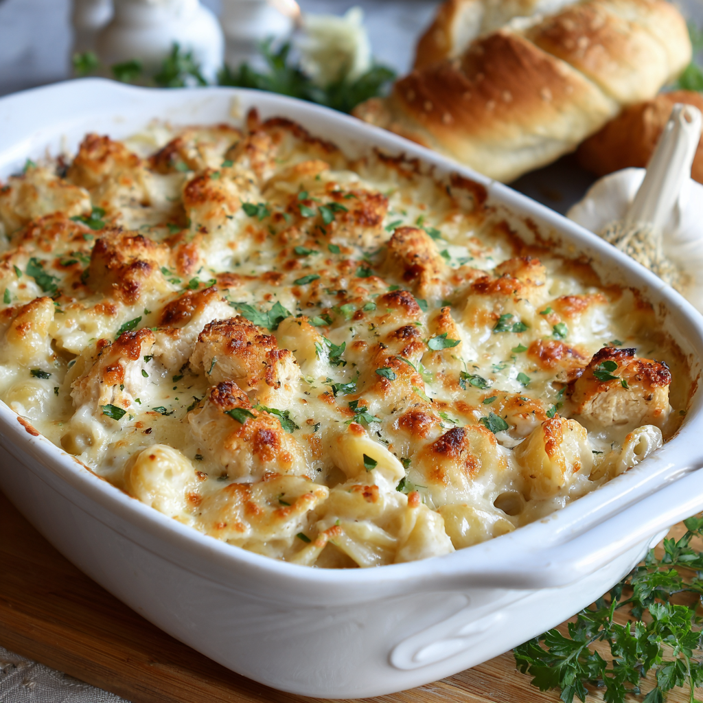 how to make Air Fryer Chicken Alfredo Casserole