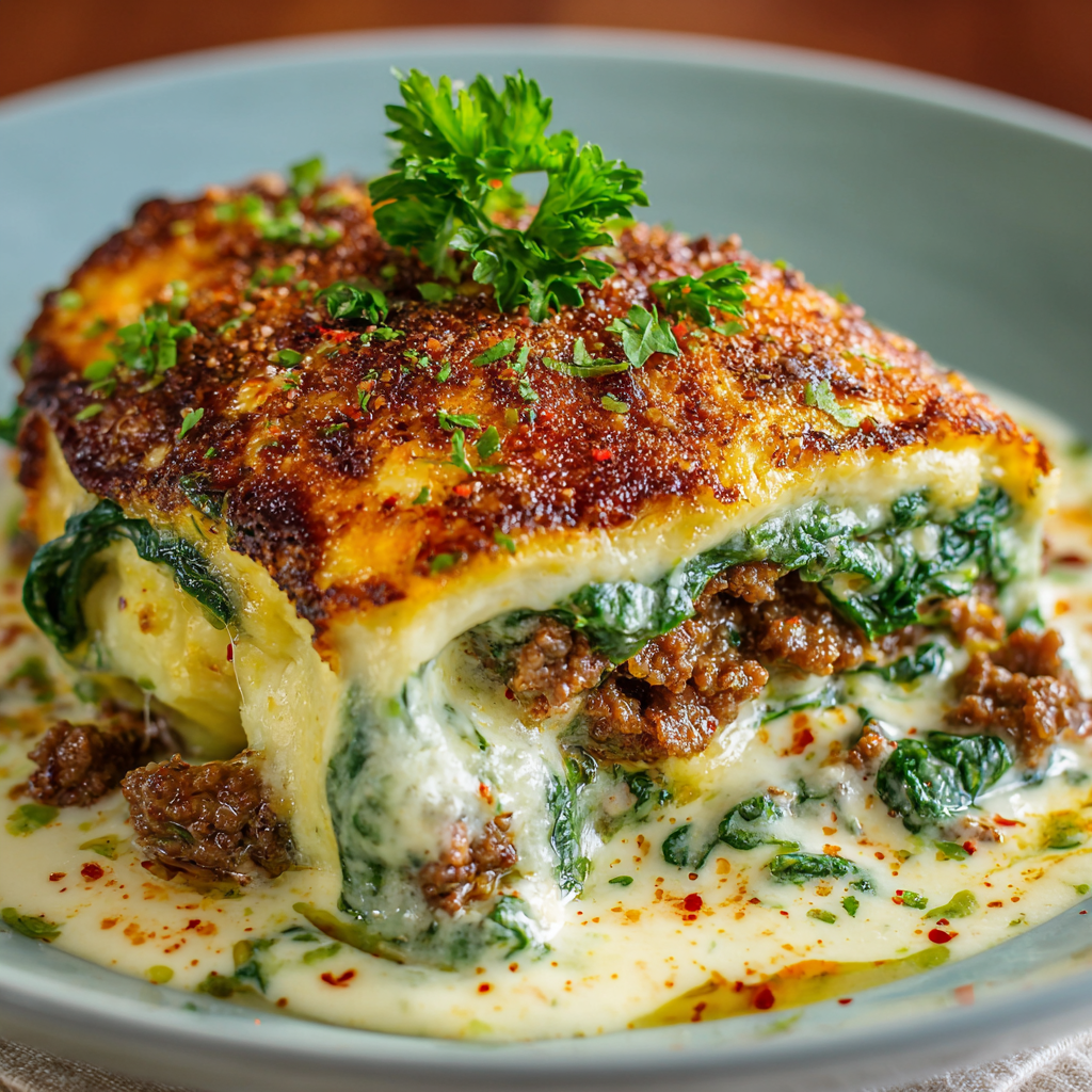 how to make Air Fryer Creamy Spinach Parmesan Beef Bake