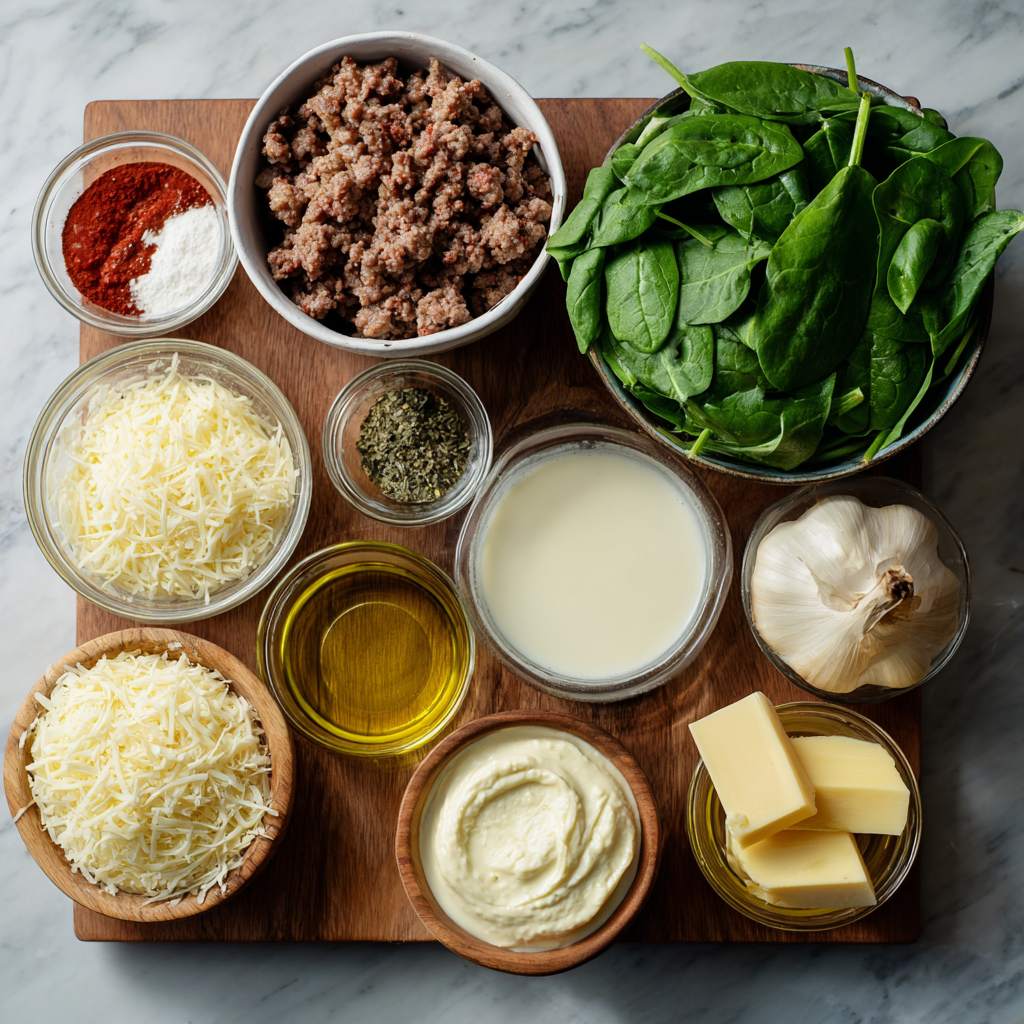 Air Fryer Creamy Spinach Parmesan Beef Bake ingredients
