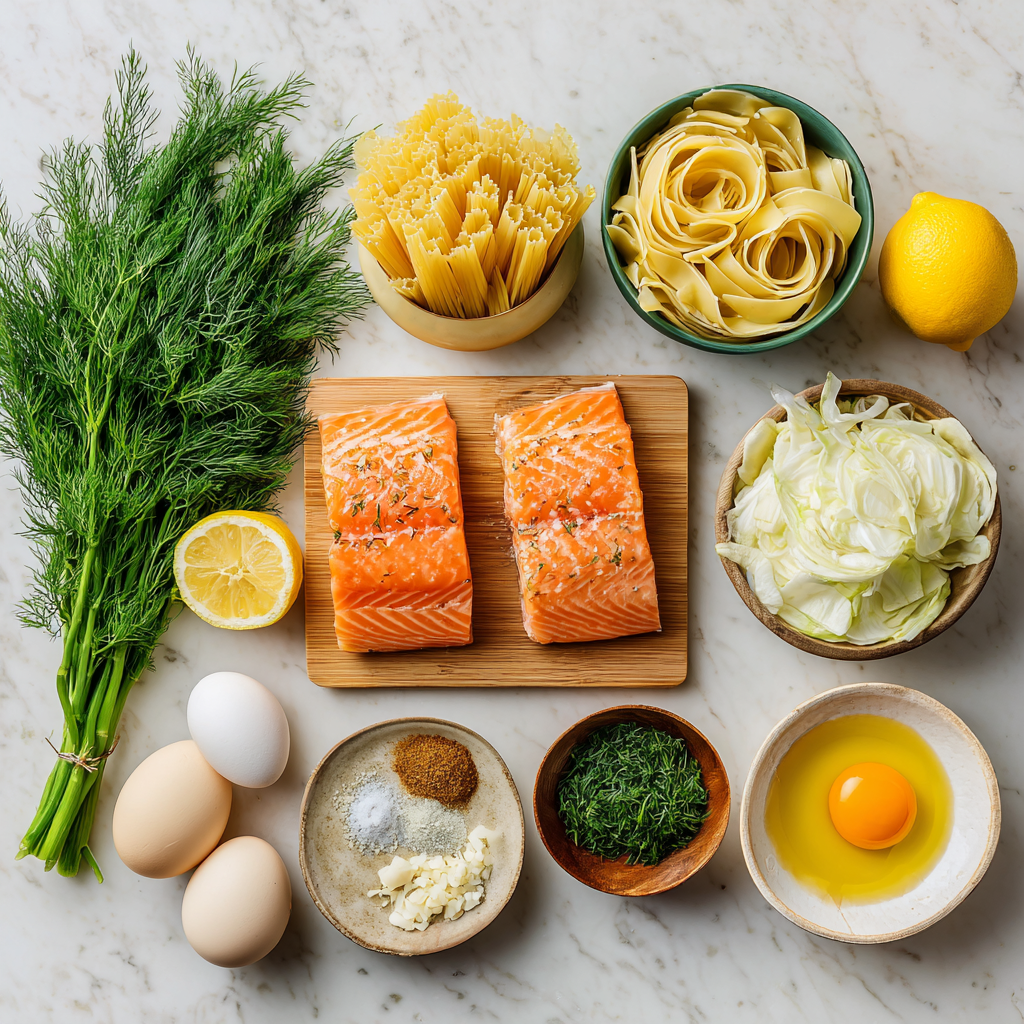 Air Fryer Lemon Dill Salmon Pasta ingredients