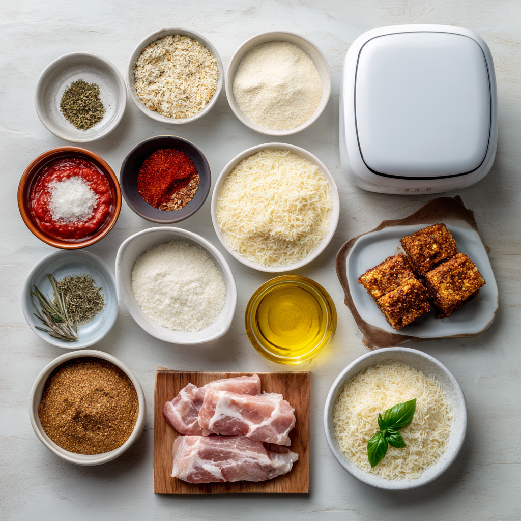 Ingredients of Air Fryer Creamy Basil Parmesan Pork
