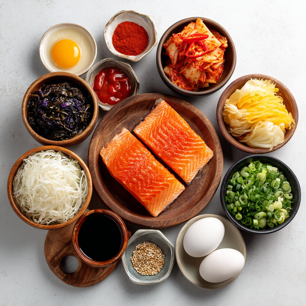 Air fryer Salmon Buldak Bowl ingredients