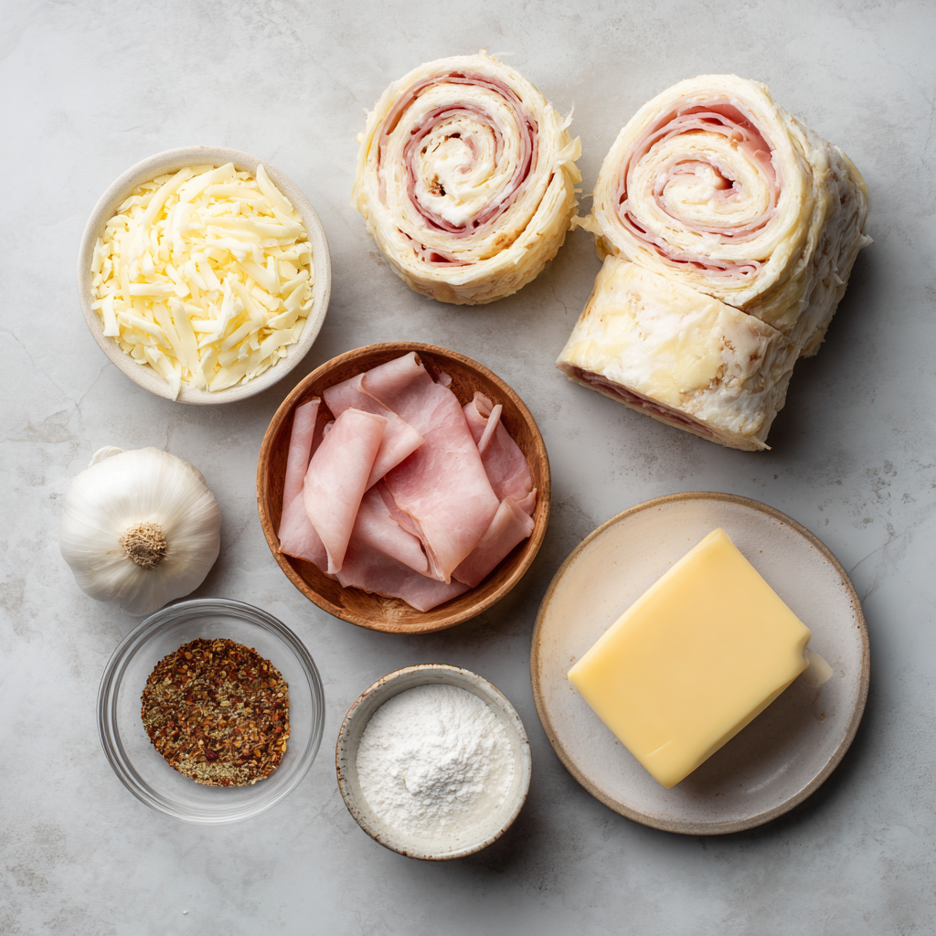 ingredients of Air Fryer Croque Monsieur Pinwheels