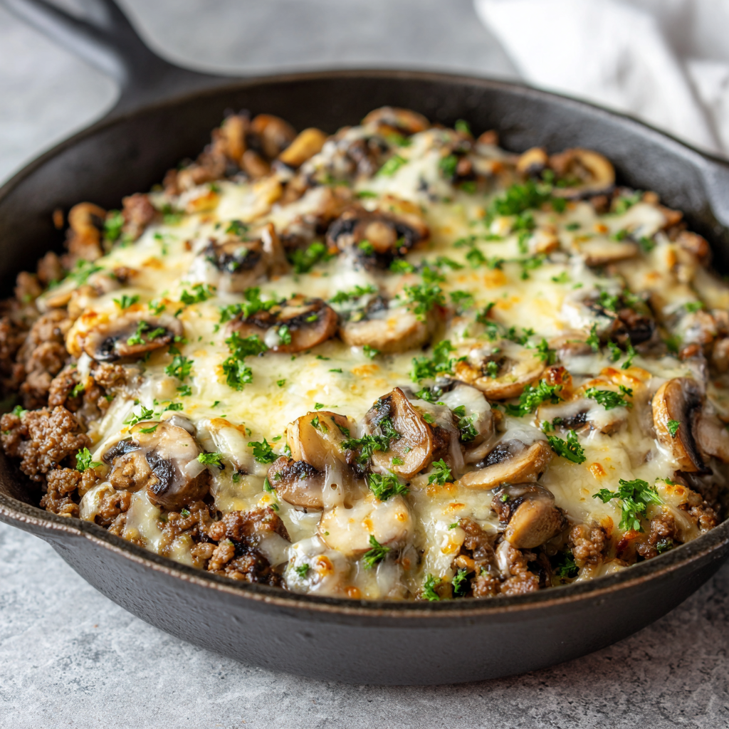 How to make Air Fryer Creamy Parmesan Mushroom Ground Beef Skillet