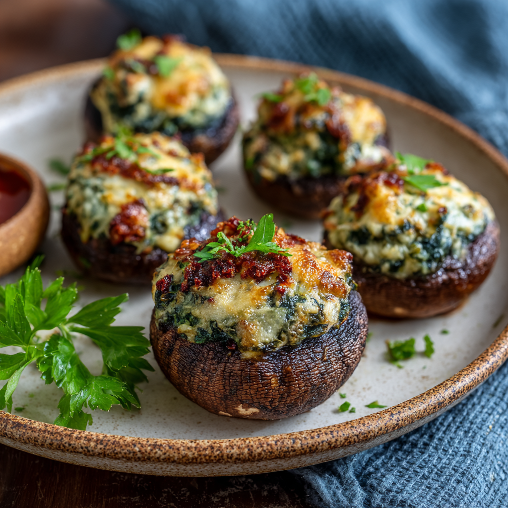 Air Fryer Spinach & Cheese Stuffed Mushrooms