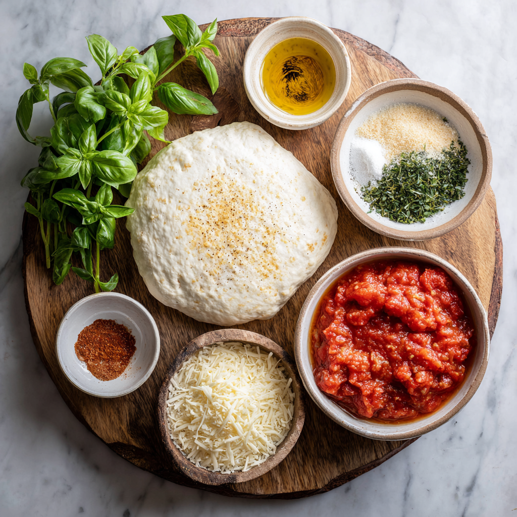 ingredients of Air Fryer Margherita Pizza