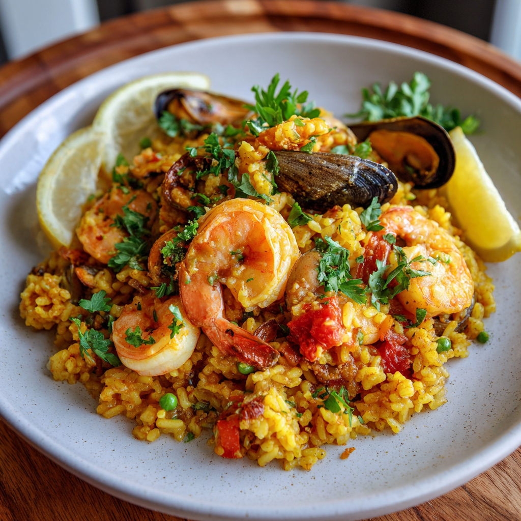 how to make Air Fryer Seafood Paella