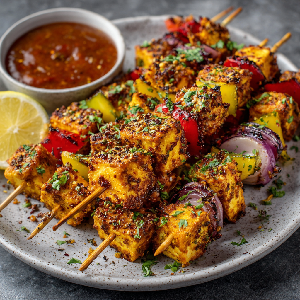 how to make Air Fryer Vegan Tofu Tikka Skewers