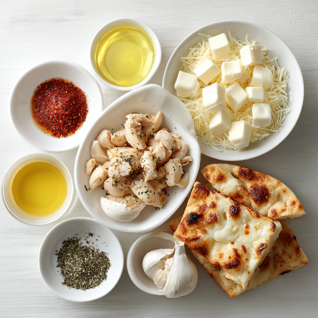 ingredients of Air Fryer Cheesy Garlic Chicken Flatbread