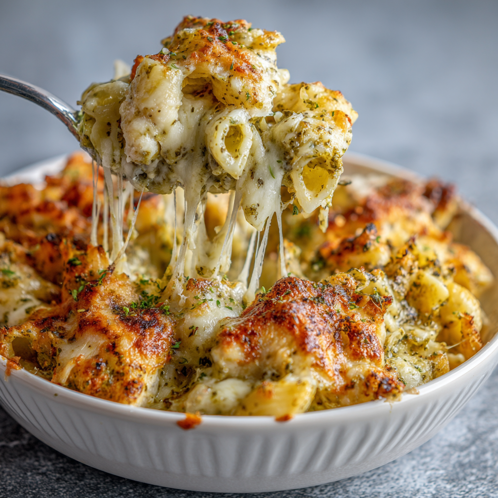 How to make Air Fryer Cheesy Pesto Chicken Pasta Bake