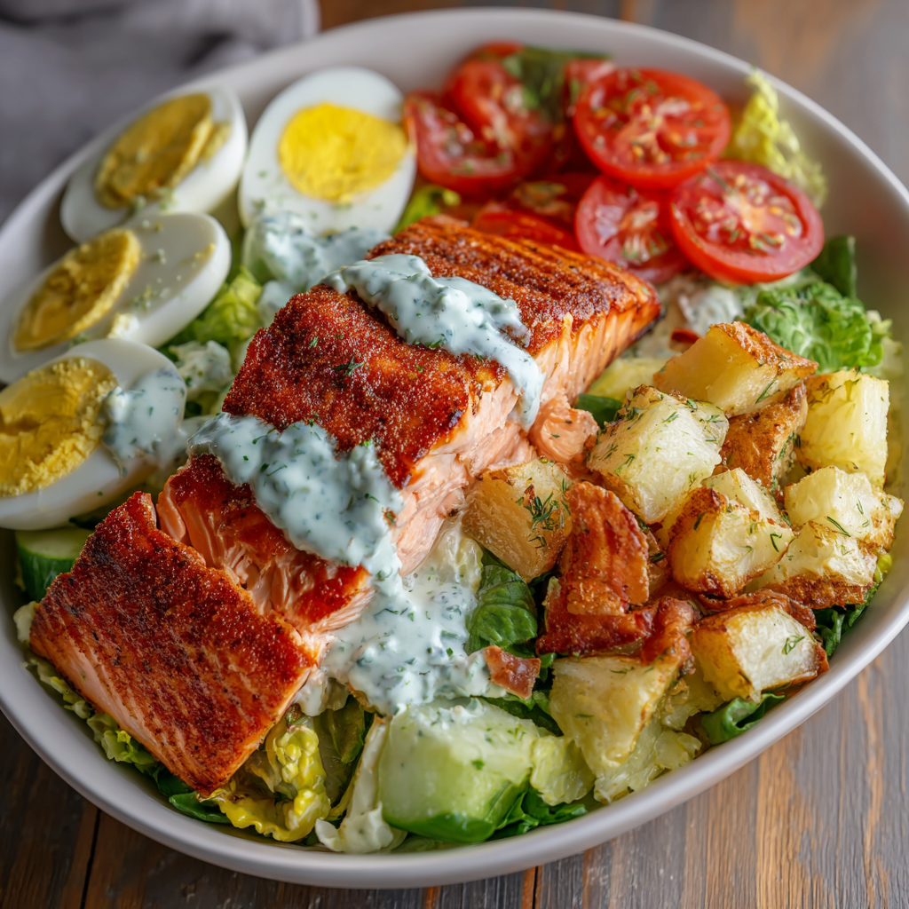how to make Air Fryer Salmon Cobb Salad