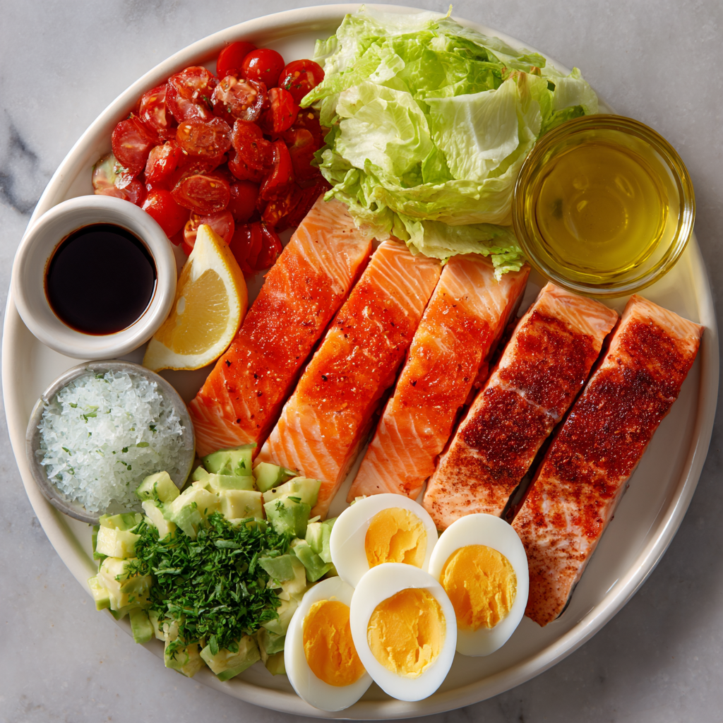 Air Fryer Salmon Cobb Salad ingredients