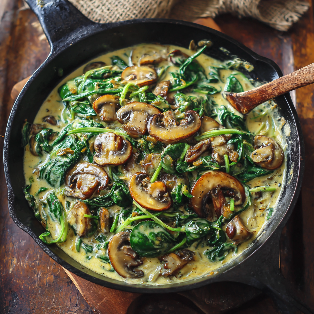 Air Fryer Creamy Mushroom & Spinach Vegan Skillet ingredients