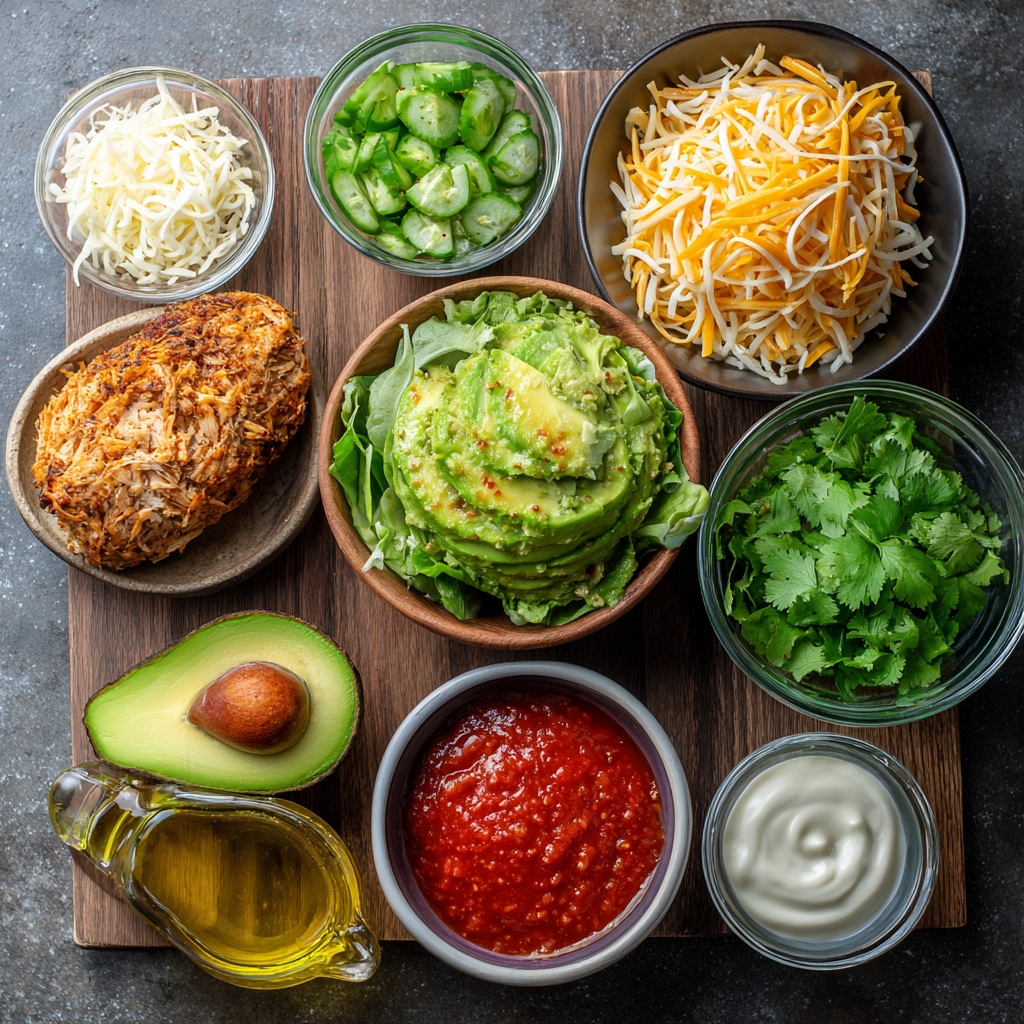 Air Fryer Cheesy Avocado Pork Bowls ingredients