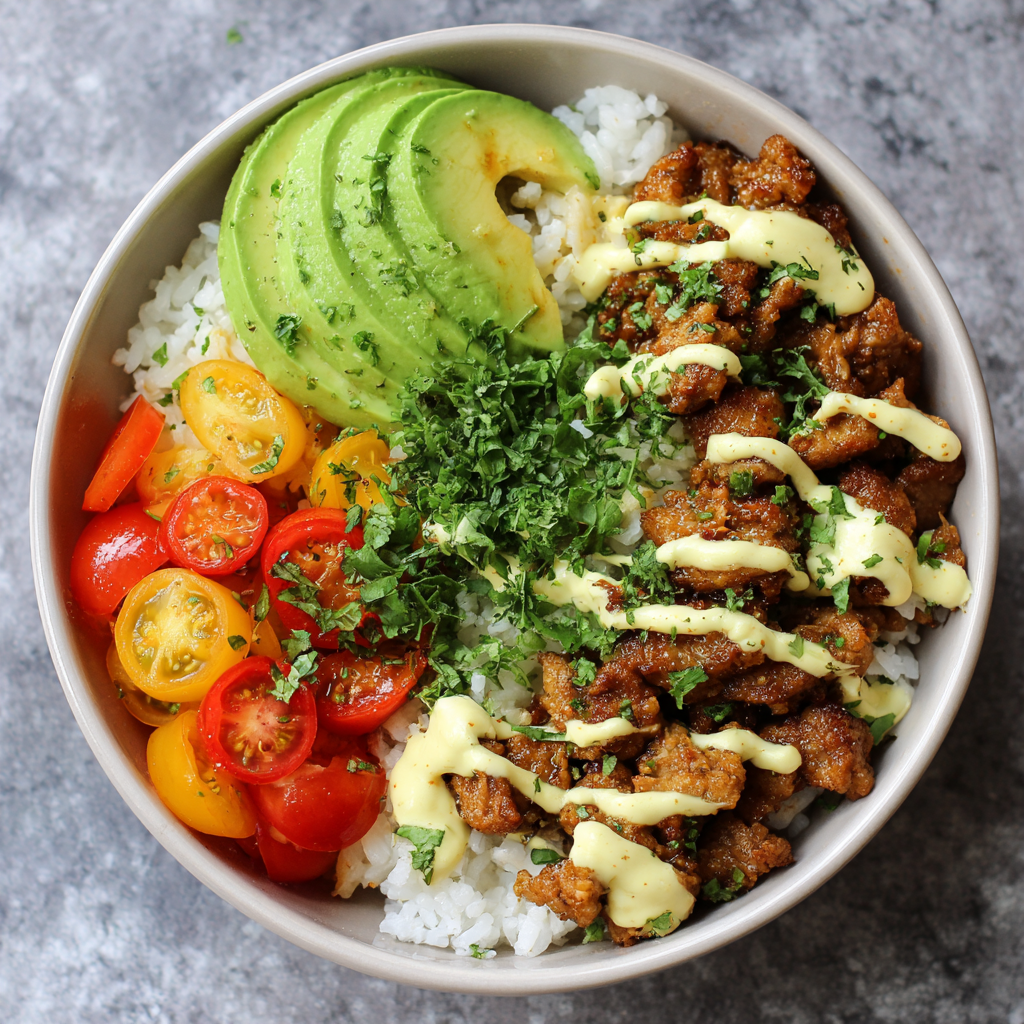 how to make Air Fryer Cheesy Avocado Pork Bowls